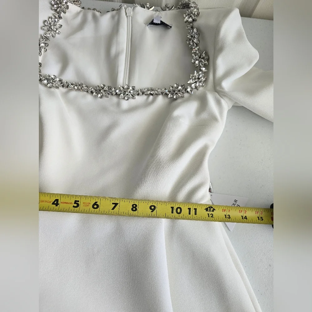 Nadine Merabi  Elegant White Dress with Embellished Neckline Sz XS - Picture 12 of 17